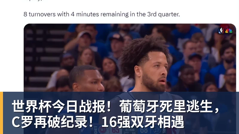 世界杯今日战报！葡萄牙死里逃生，C罗再破纪录！16强双牙相遇